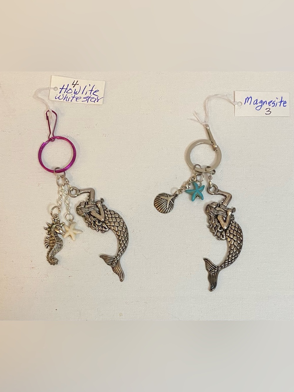 NEW Mermaid Keychains or purse charms with starfish crystal gemstones
